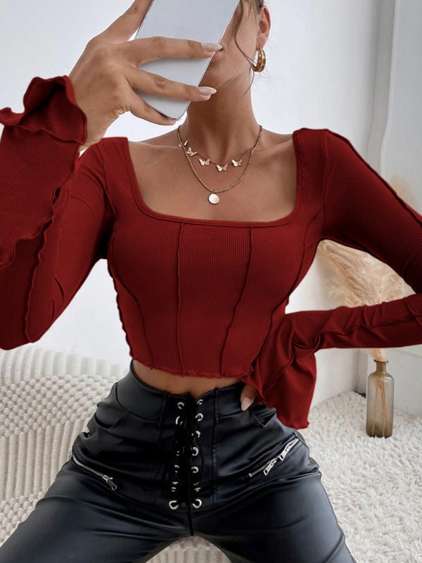 Einfarbiges Retro-Chic-Crop-Top für Damen 