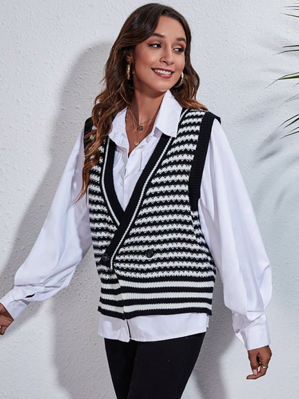 Gilet cardigan tricoté à rayures pour femmes 