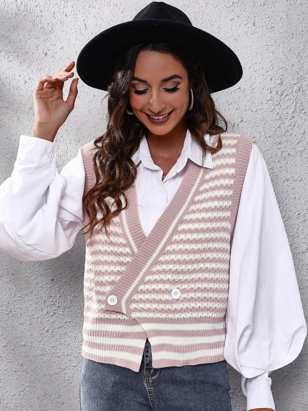 Gilet cardigan tricoté à rayures pour femmes 