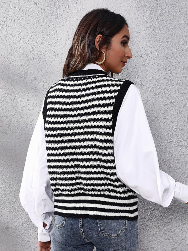 Gilet cardigan tricoté à rayures pour femmes 