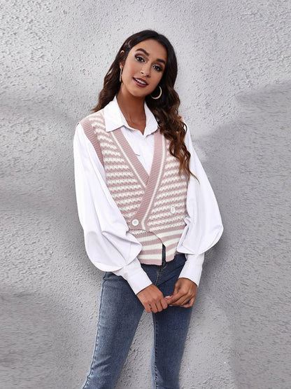 Gilet cardigan tricoté à rayures pour femmes 