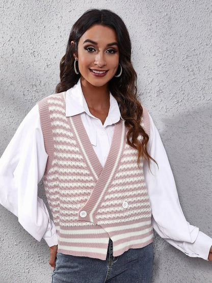 Gilet cardigan tricoté à rayures pour femmes 