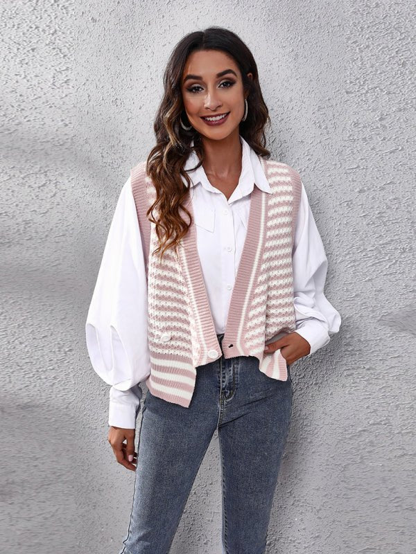 Gilet cardigan tricoté à rayures pour femmes 