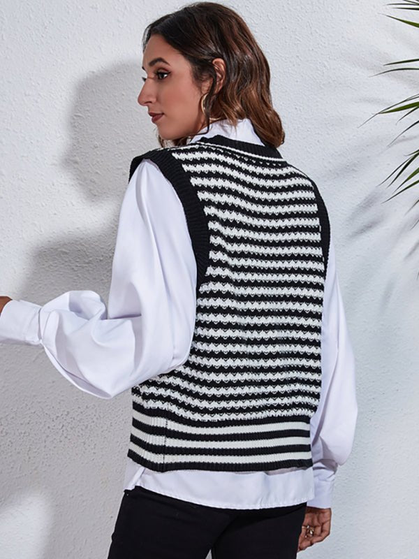 Gilet cardigan tricoté à rayures pour femmes 