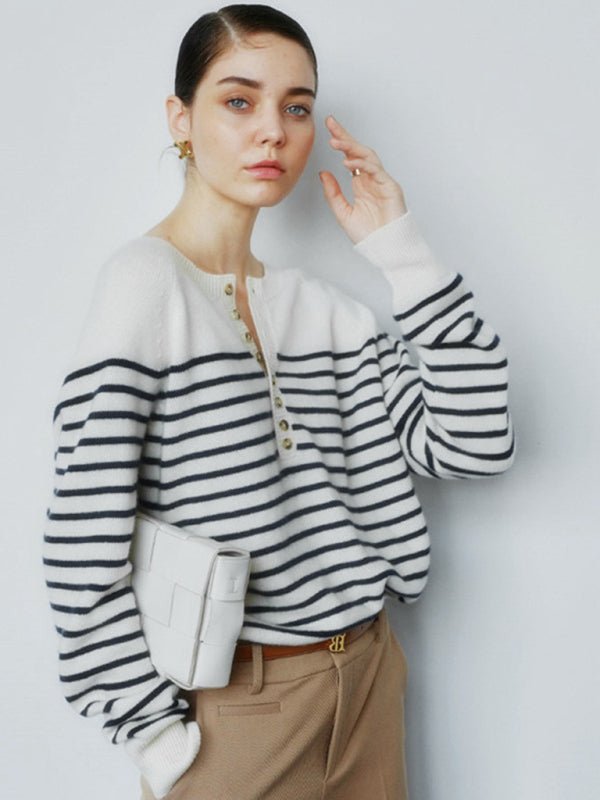 Pull rayé à simple boutonnage et manches raglan pour femme 