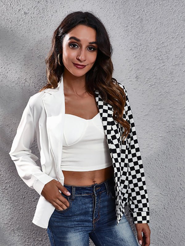 Damenhemd mit Anzugkragen, Schachbrettmuster und Zebramuster