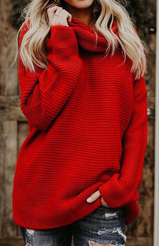 Women’s Thick Knit Oversize Turtle Neck Pullover Sweater