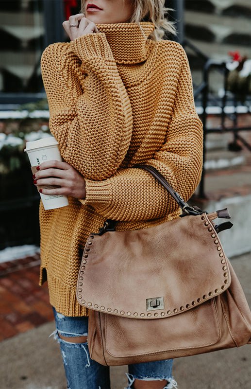 Pull surdimensionné à col roulé en tricot épais pour femme 