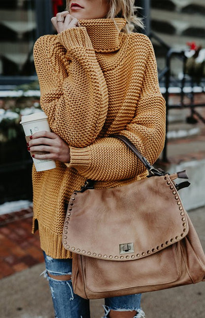 Pull surdimensionné à col roulé en tricot épais pour femme 