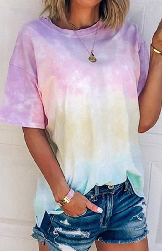 T-shirt ample imprimé dégradé Tie Dye pour femmes 