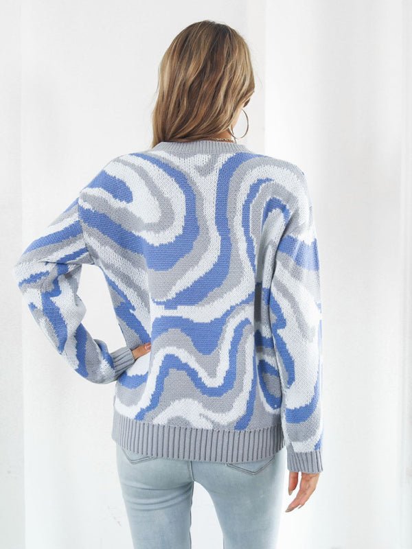 Pull à manches tombantes en jacquard tie-dye pour femme 