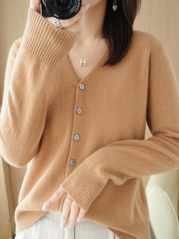 Women’s V-neck Button-front Closures Long Sleeves Cardigan