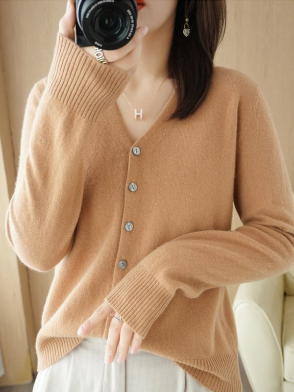 Women’s V-neck Button-front Closures Long Sleeves Cardigan