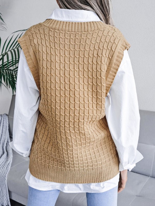 Damen-Pullover mit V-Ausschnitt, frittierter Teig, lässig, locker gestrickt 