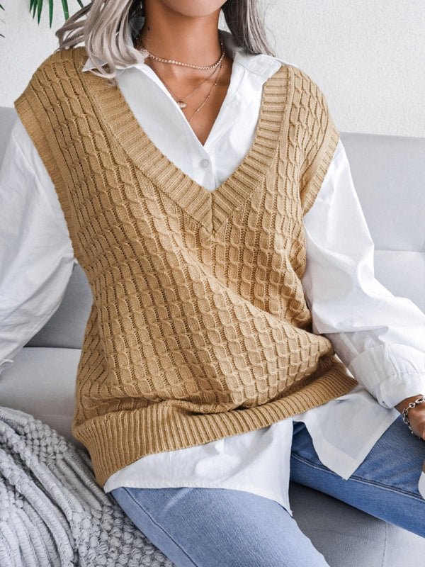 Damen-Pullover mit V-Ausschnitt, frittierter Teig, lässig, locker gestrickt 