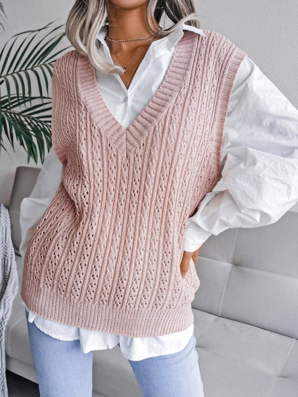 Pull en tricot décontracté pour femmes, col en v, ajouré, pâte frite, torsadé 