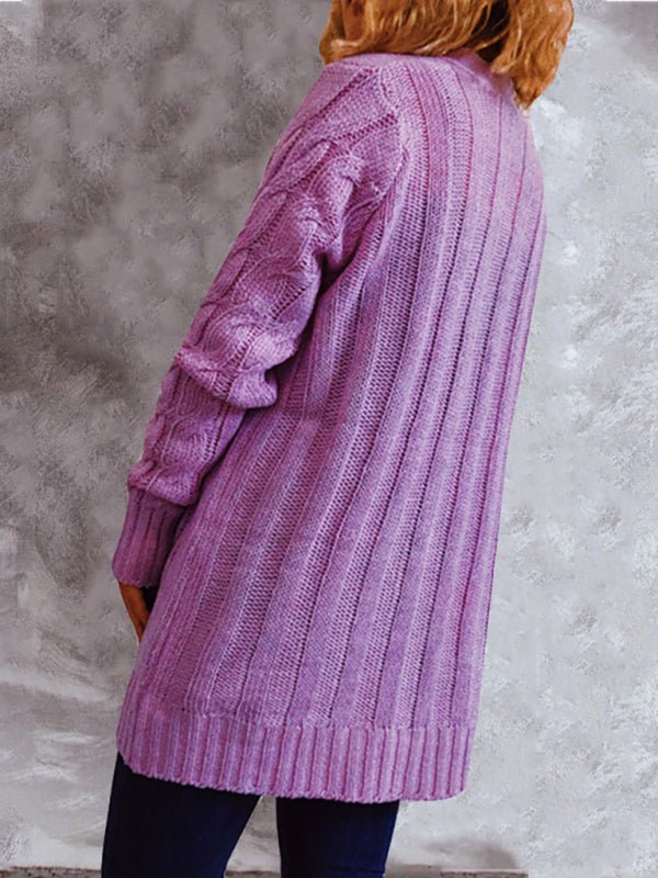 Cardigan en tricot torsadé pour femmes, encolure en V, avec fermeture boutonnée sur le devant et poches 