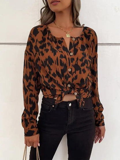 Lässiges Cardigan-Langarmshirt mit gewebtem Leopardenmuster für Damen 