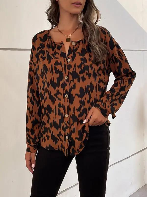 Lässiges Cardigan-Langarmshirt mit gewebtem Leopardenmuster für Damen 