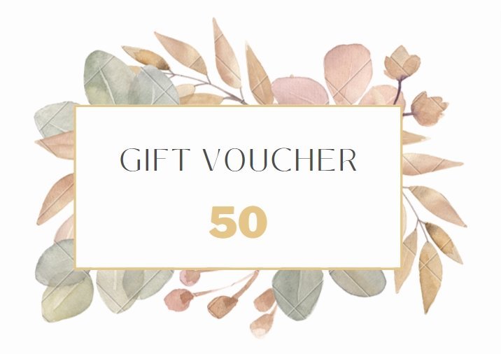 a gift voucher sign with leaves and leaves around it