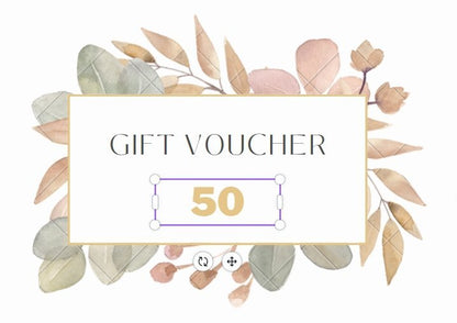 a gift voucher sign with leaves and branches