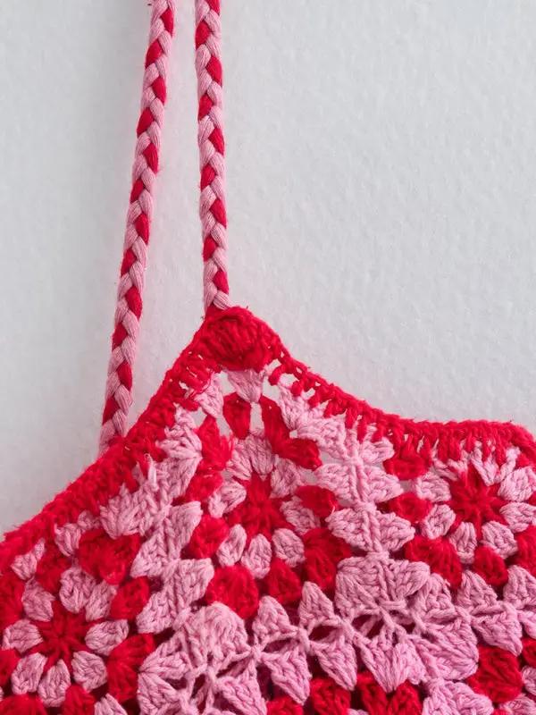 Robe nuisette style ethnique tricotée en patchwork de crochet 