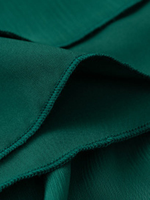Robe élégante en dentelle de couleur unie à col en V 
