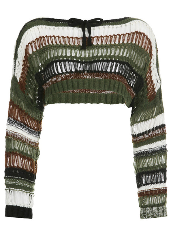 a green and white sweater with fringes on it