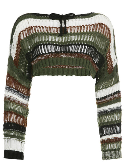 a green and white sweater with fringes on it