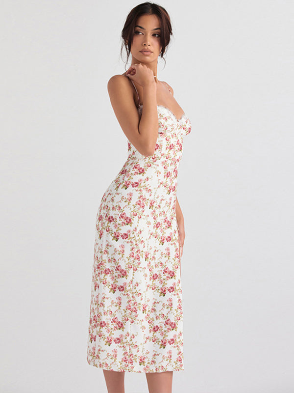 Robe à bretelles fendue pour femmes, petite robe florale à la mode, nouvelle collection 