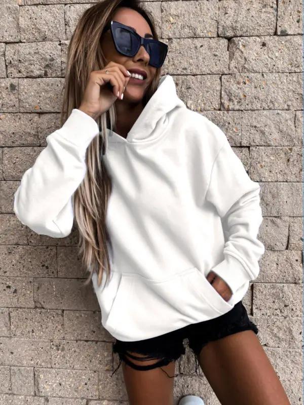New autumn and winter long-sleeved solid color pullover hooded sweatshirt top
