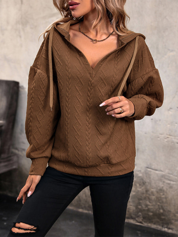 Sweat-shirt à capuche long tricoté de couleur unie pour femmes, nouvelle collection 