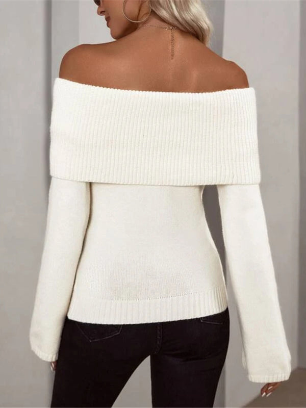a woman wearing a white off the shoulder sweater