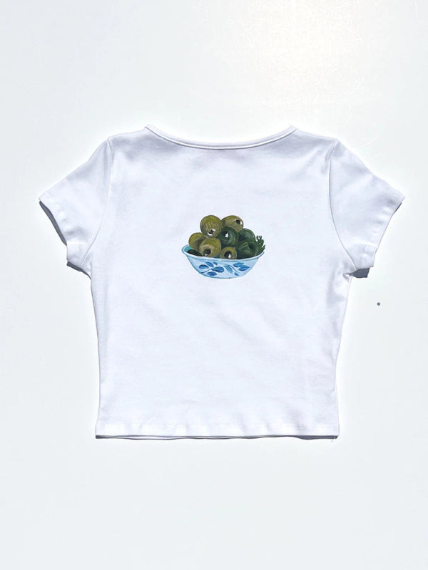 Kurzes Y2K-T-Shirt mit grafischem Obstdruck für Damen 