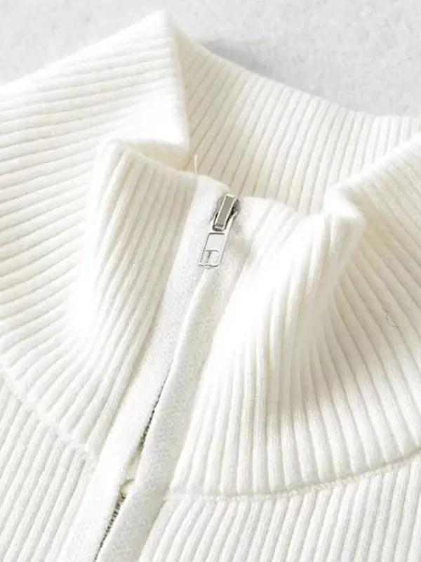 Veste cardigan tricotée à manches longues et à fermeture éclair à double extrémité pour femme, rayée, à la taille, incurvée, nouvelle collection 