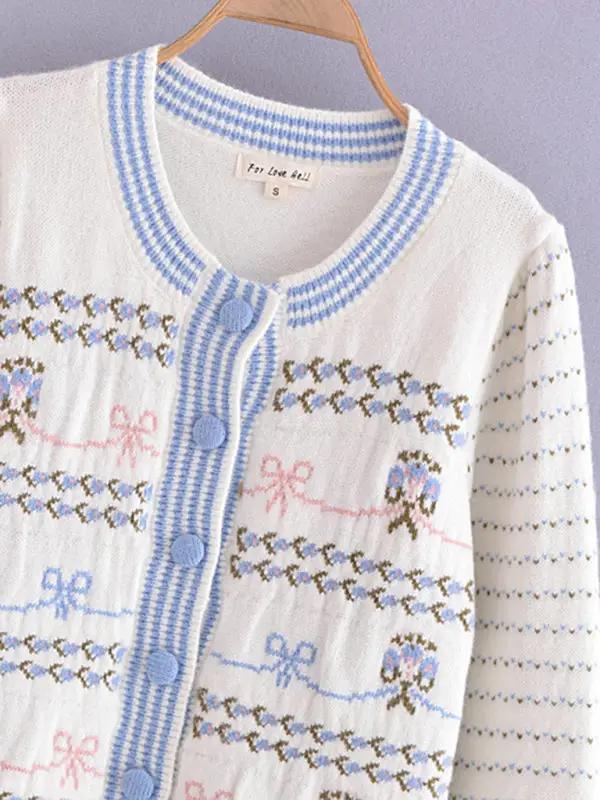 Cardigan tricoté boutonné à col rond pour femme 