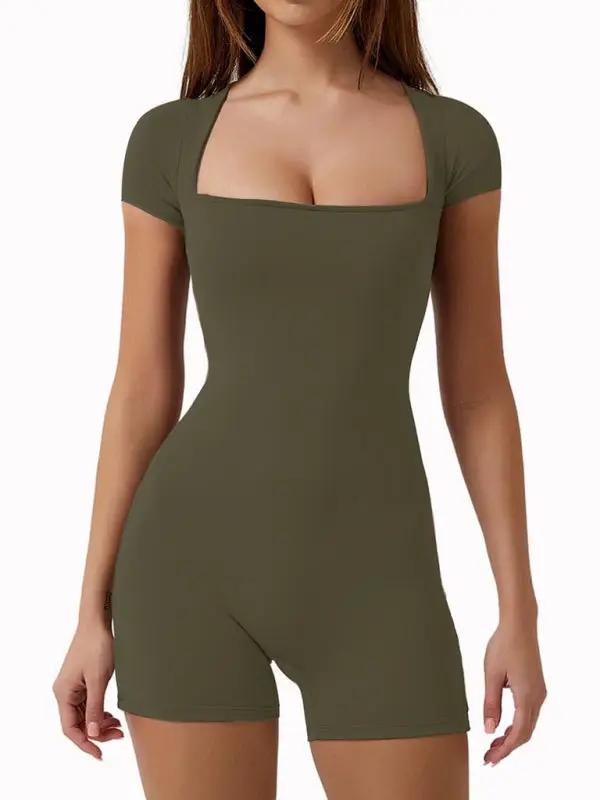 New yoga tight-fitting shoulder sleeve sports jumpsuit shorts