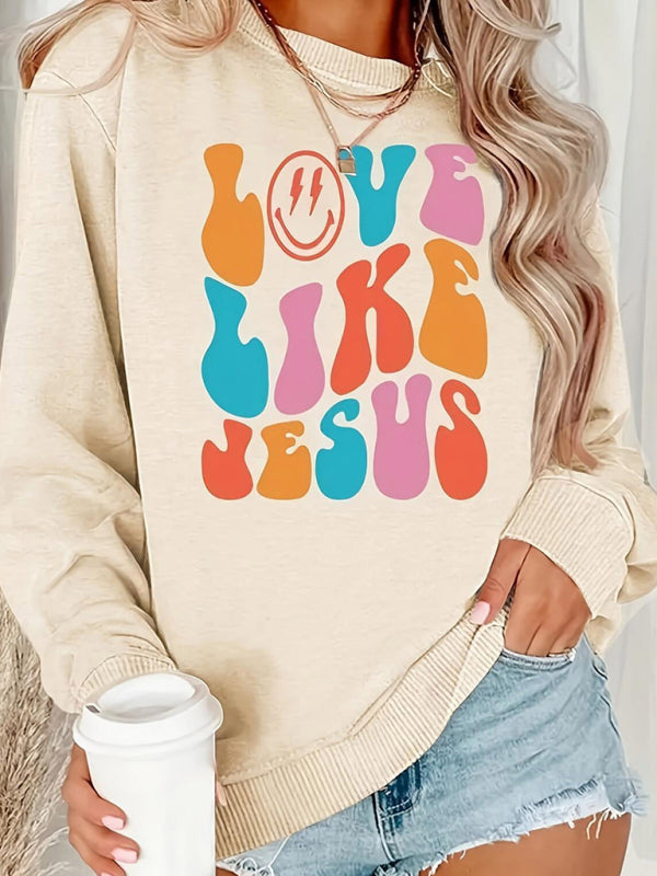 New round neck long-sleeved sweatshirt with fun smiley face letter print
