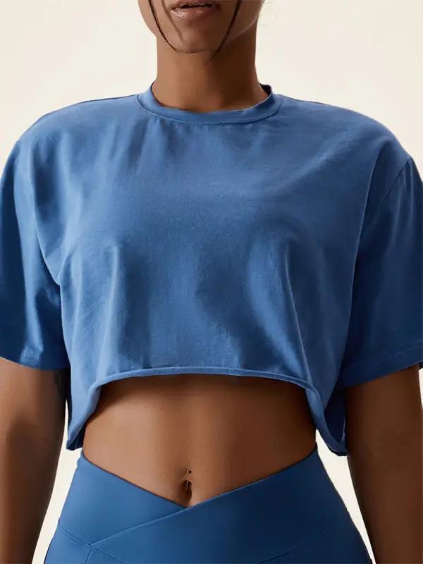 T-Shirt de sport ample tricoté à col rond pour femmes, haut de Fitness polyvalent 