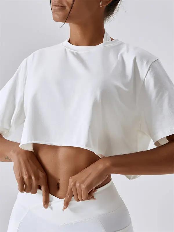 T-Shirt de sport ample tricoté à col rond pour femmes, haut de Fitness polyvalent 