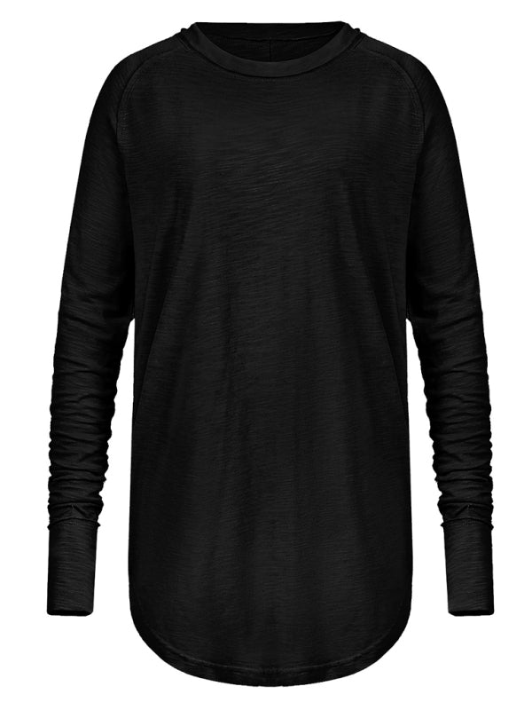 a black shirt with long sleeves and a round neck