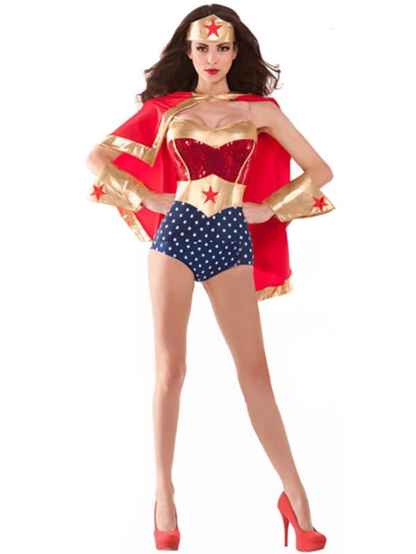 a woman in a wonder costume posing for a picture