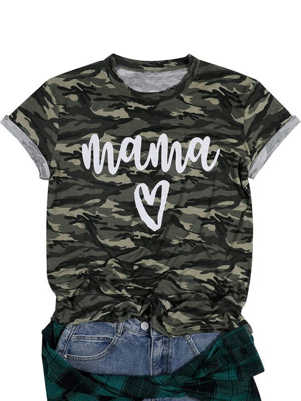 a camo shirt and shorts with the word mama on it